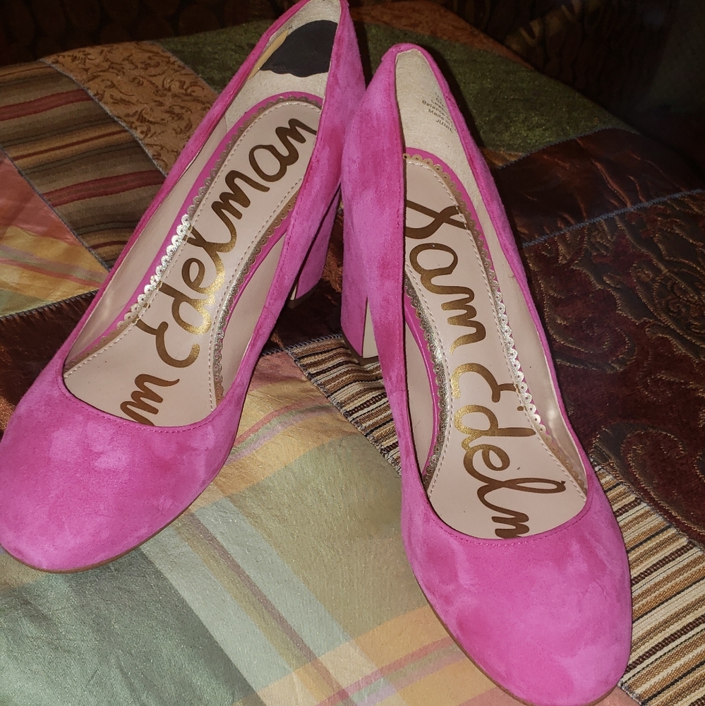 Sam Edelman Hot Pink Suede Block Heels